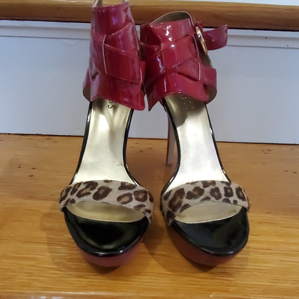 Guess red and cheetah/leopard print high heels